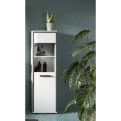 Hioshop Kojak badkamerkast incl verlichting 1 glazen deur wit- hoogglans wit