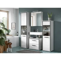 Hioshop Kojak badkamerkast incl verlichting 1 glazen deur wit- hoogglans wit