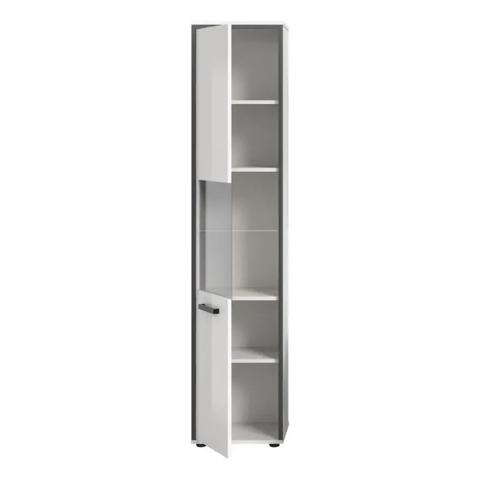 Hioshop Kojak kolomkast 1 glazen deur wit- hoogglans wit