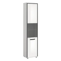 Hioshop Kojak kolomkast 1 glazen deur wit- hoogglans wit