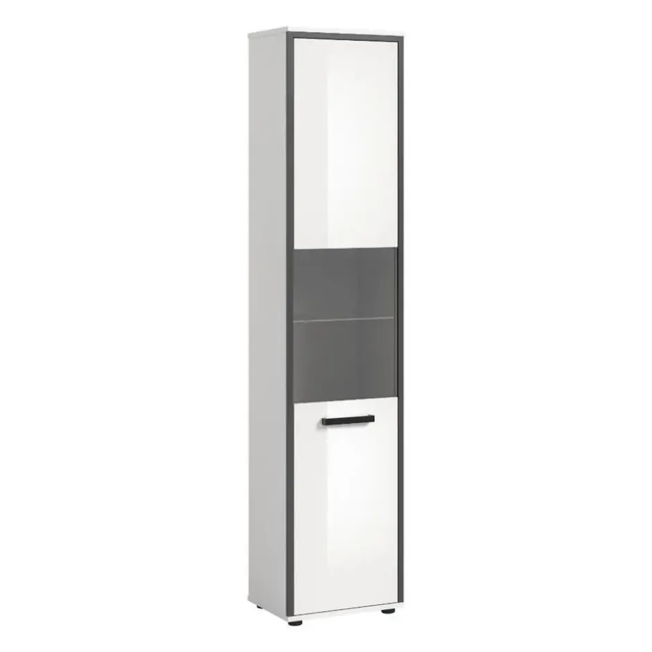 Hioshop Kojak kolomkast 1 glazen deur wit- hoogglans wit