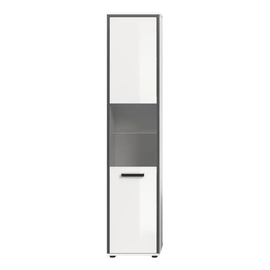 Hioshop Kojak kolomkast 1 glazen deur wit- hoogglans wit