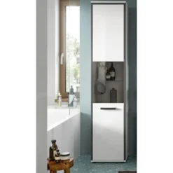 Hioshop Kojak kolomkast 1 glazen deur wit- hoogglans wit