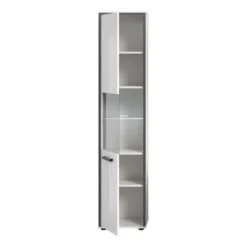 Hioshop Kojak kolomkast incl verlichting 1 glazen deur wit- hoogglans wit