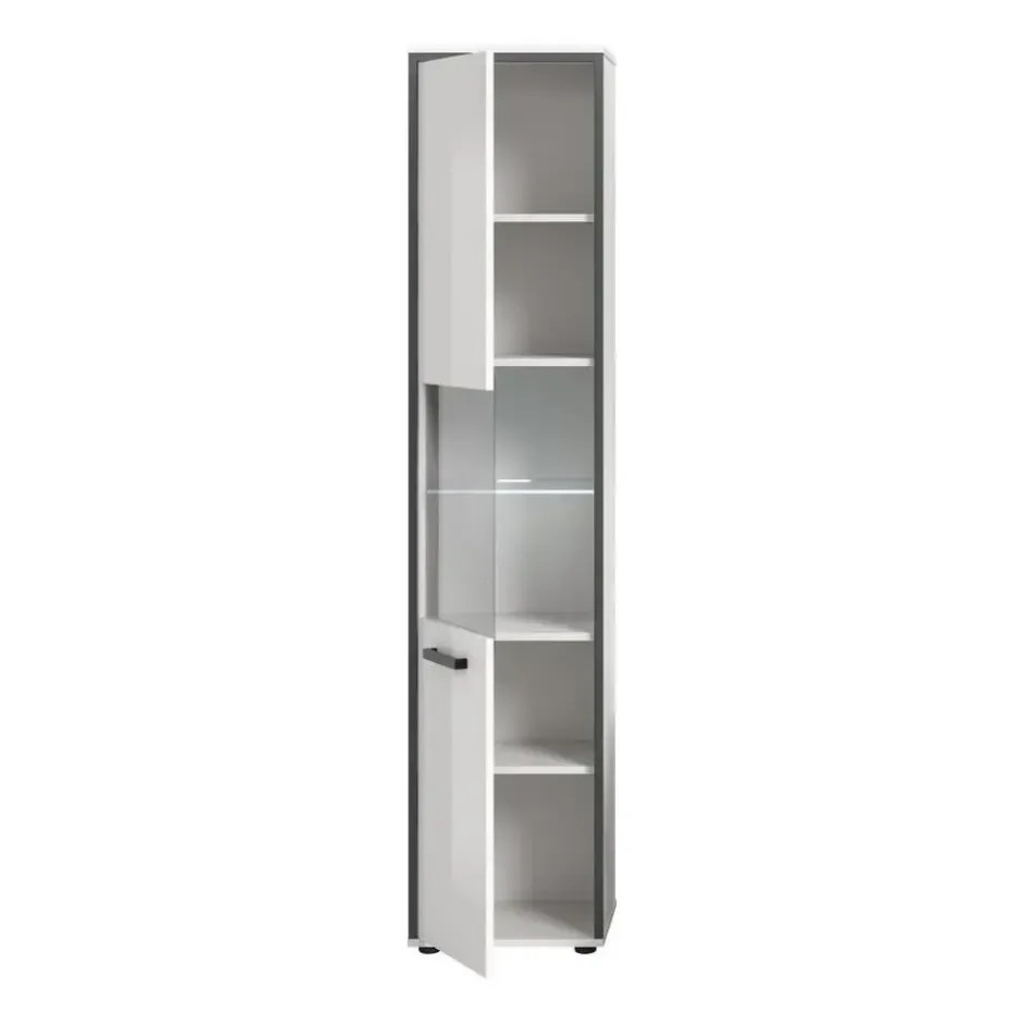 Hioshop Kojak kolomkast incl verlichting 1 glazen deur wit- hoogglans wit
