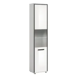 Hioshop Kojak kolomkast incl verlichting 1 glazen deur wit- hoogglans wit