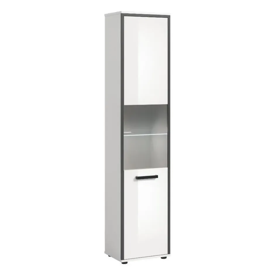 Hioshop Kojak kolomkast incl verlichting 1 glazen deur wit- hoogglans wit