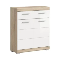 Hioshop Lambada badkamerkast 2 deuren- 1 lade wit hoogglans- eiken decor
