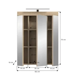 Hioshop Lambada spiegelkast inclusief verlichting 2 deuren- 3 spiegeldeuren- 3
