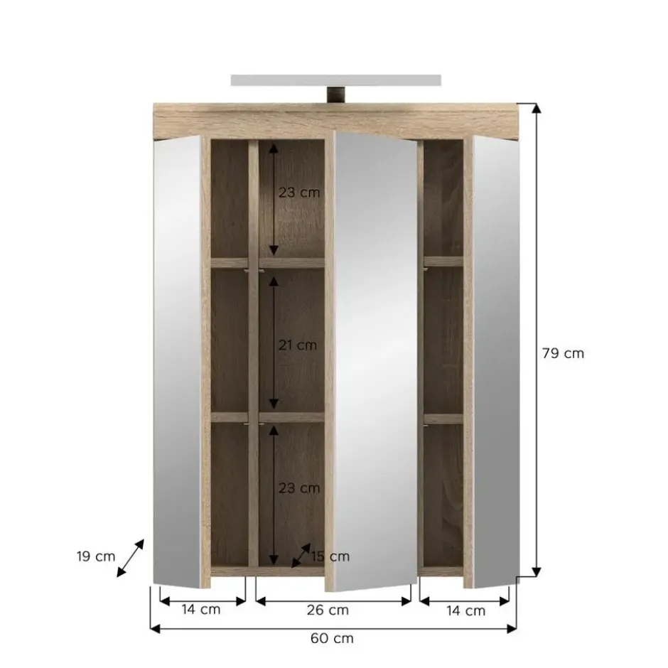 Hioshop Lambada spiegelkast inclusief verlichting 2 deuren- 3 spiegeldeuren- 3