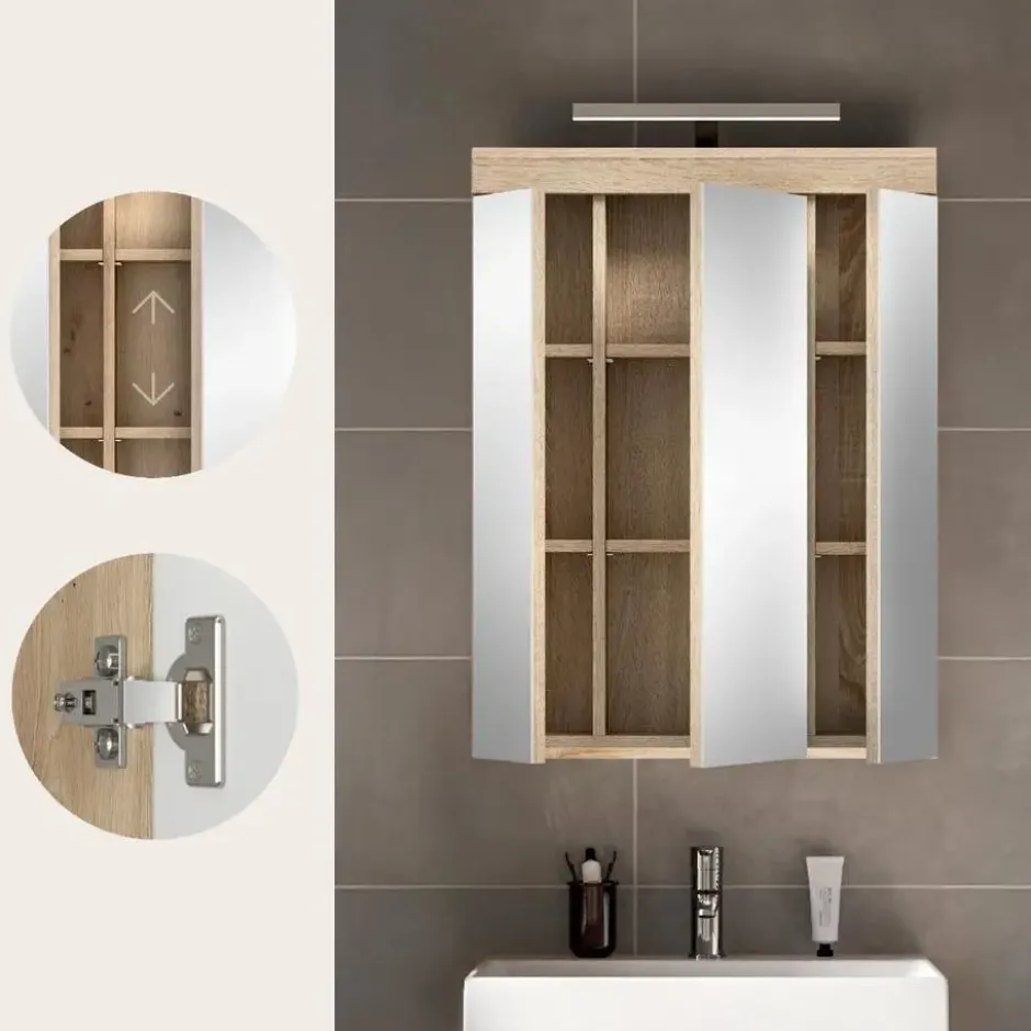 Hioshop Lambada spiegelkast inclusief verlichting 2 deuren- 3 spiegeldeuren- 3