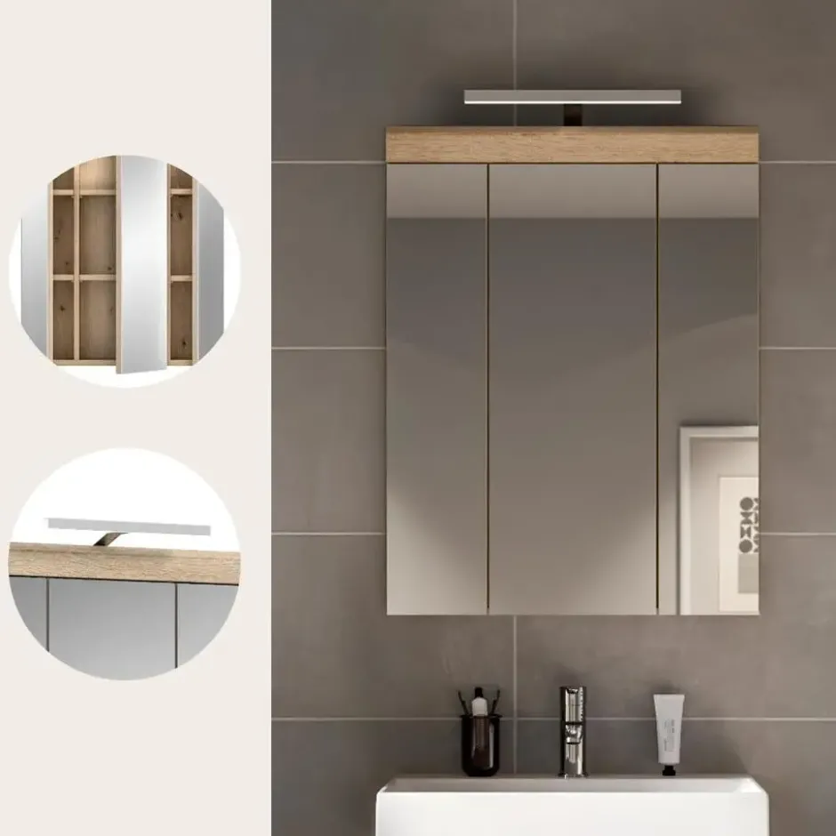 Hioshop Lambada spiegelkast inclusief verlichting 2 deuren- 3 spiegeldeuren- 3