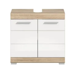 Hioshop Lambada wastafel 2 deuren wit hoogglans- eiken decor