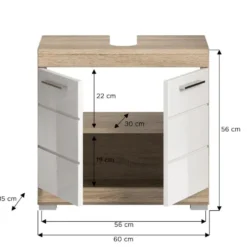 Hioshop Lambada wastafel 2 deuren wit hoogglans- eiken decor