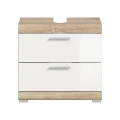 Hioshop Lambada wastafel 2 deuren- 2 lades- 2 planken wit hoogglans- eiken