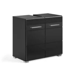 Hioshop Linus wastafel 2 deuren zwart hoogglans- zwart