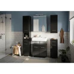 Hioshop Linus wastafel 2 deuren zwart hoogglans- zwart