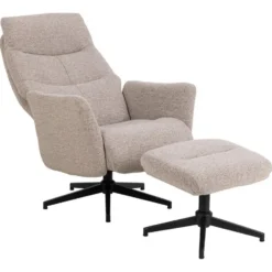 Hioshop London fauteuil recliner met voetenbank bouclé beige