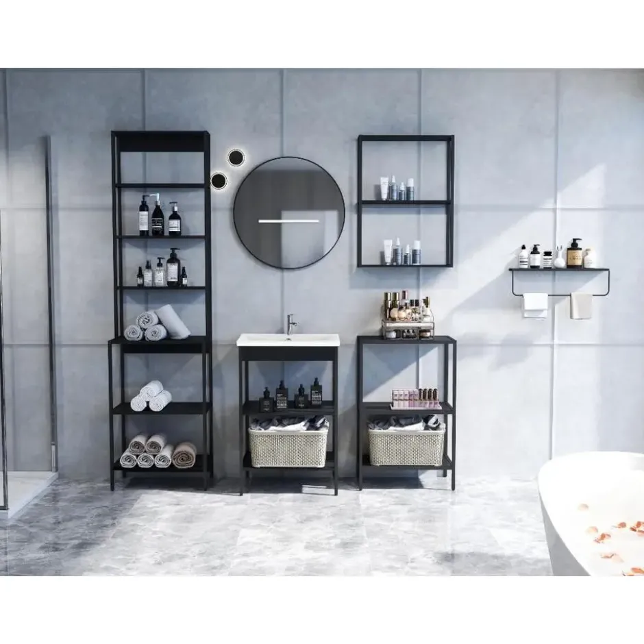 Hioshop Lorin badkamer waskast met wastafel zwart