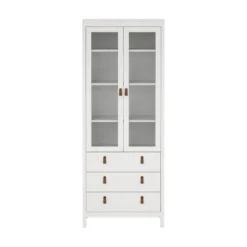 Hioshop Madrid vitrinekast 2 glazen deuren 3 laden wit