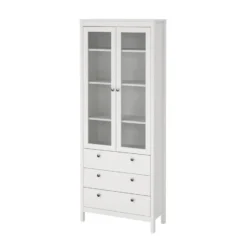 Hioshop Madrid vitrinekast 2 glazen deuren 3 laden wit