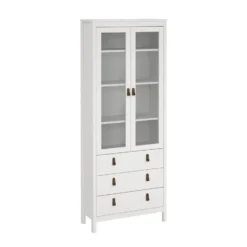 Hioshop Madrid vitrinekast 2 glazen deuren 3 laden wit