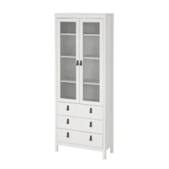 Hioshop Madrid vitrinekast 2 glazen deuren 3 laden wit