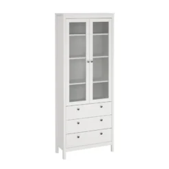Hioshop Madrid vitrinekast 2 glazen deuren 3 laden wit