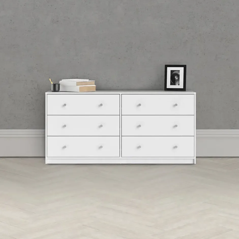 Hioshop Maria kommode breed met 6 lades- wit