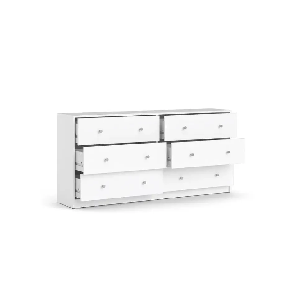 Hioshop Maria kommode breed met 6 lades- wit