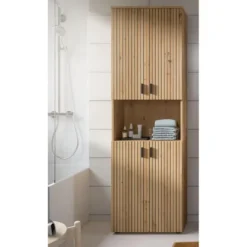 Hioshop Mone kolomkast 4 deuren- 1 plank eiken decor