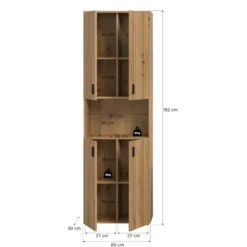 Hioshop Mone kolomkast 4 deuren- 1 plank eiken decor