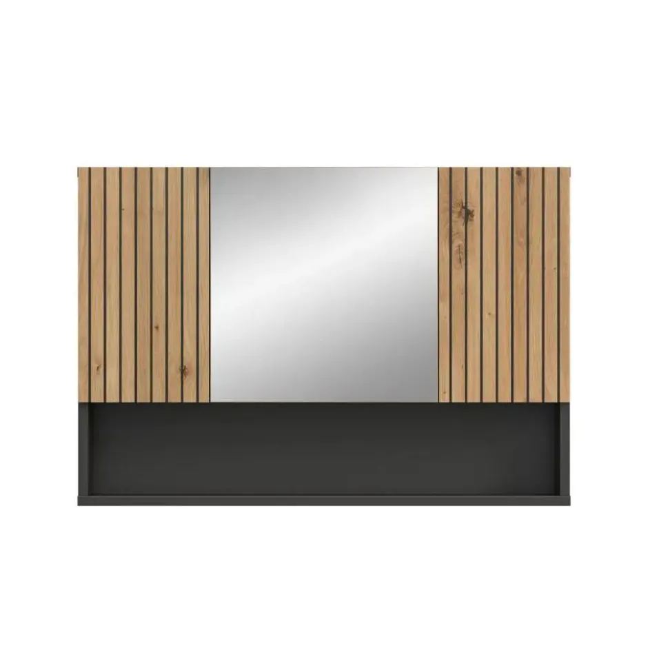 Hioshop Mone spiegelkast 2 deuren- 1 spiegeldeur- 1 plank eiken decor-