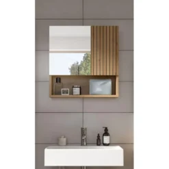 Hioshop Mone spiegelkast 1 deur- 1 spiegeldeur- 1 plank eiken decor