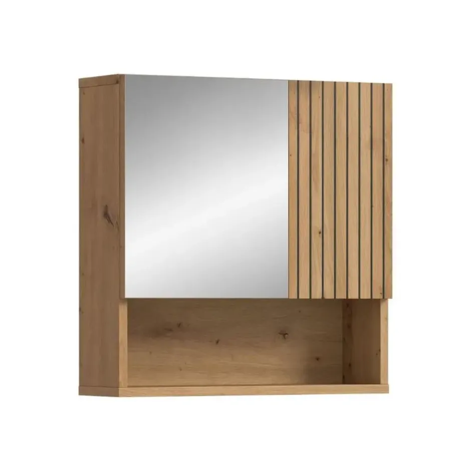 Hioshop Mone spiegelkast 1 deur- 1 spiegeldeur- 1 plank eiken decor