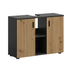 Hioshop Mone wastafel 2 deuren- 2 planken eiken decor- donkergrijs