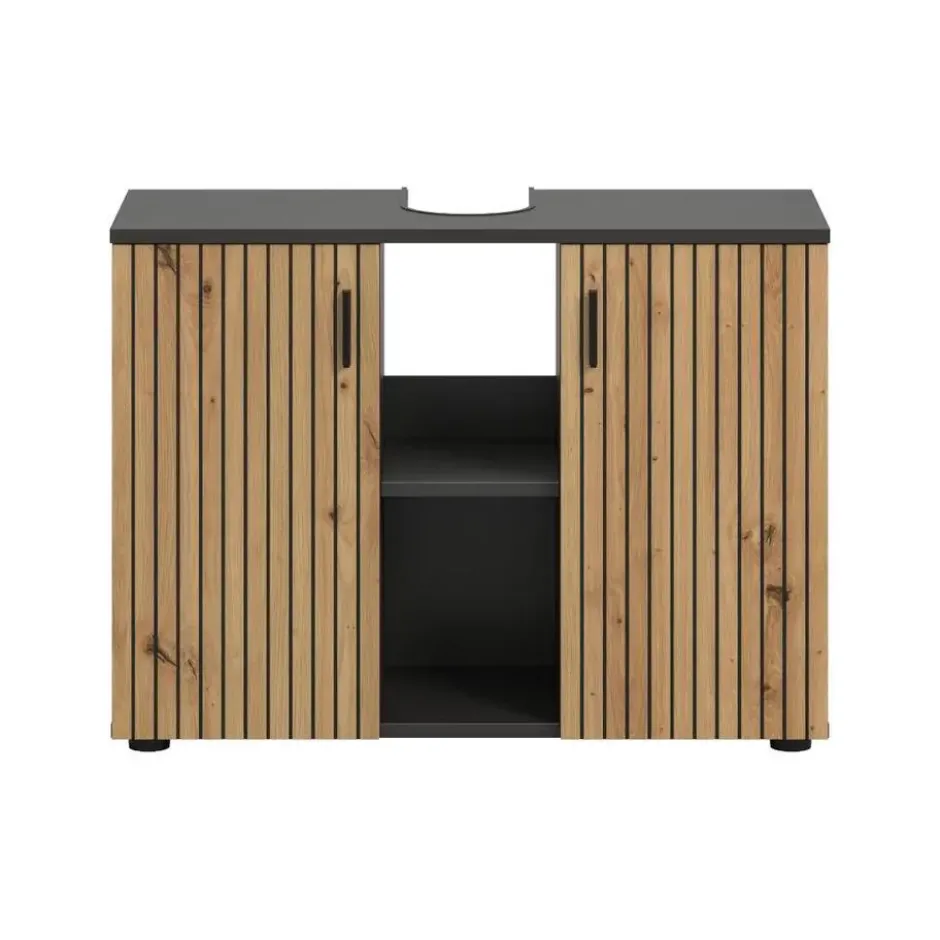 Hioshop Mone wastafel 2 deuren- 2 planken eiken decor- donkergrijs