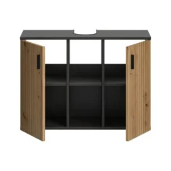 Hioshop Mone wastafel 2 deuren- 2 planken eiken decor- donkergrijs