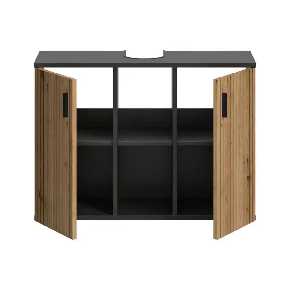 Hioshop Mone wastafel 2 deuren- 2 planken eiken decor- donkergrijs