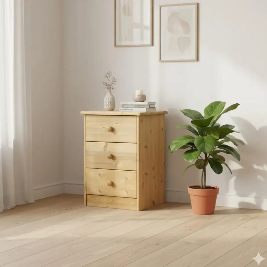 Hioshop Nelly kommode 3 laden gebeitst