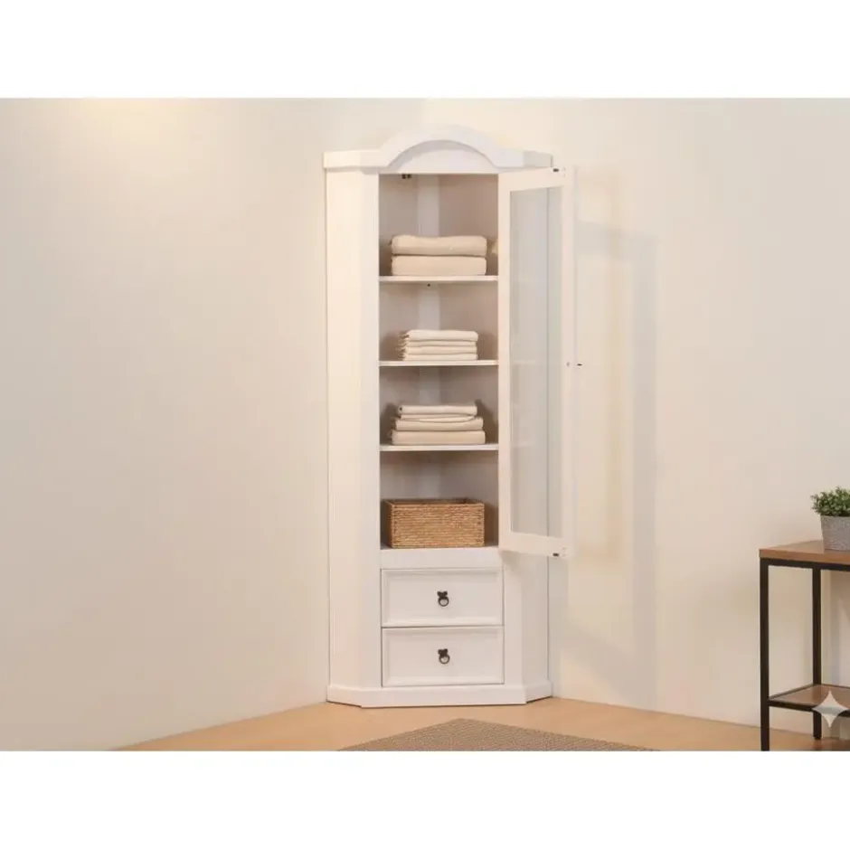 Hioshop New Mexico hoekkast vitrine wit grenen