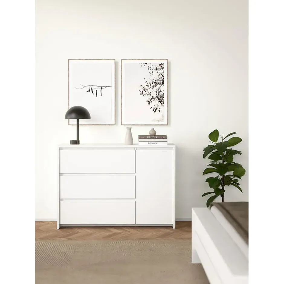 Hioshop Next kommode 1 deur 3 lades wit