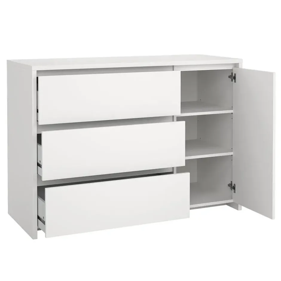 Hioshop Next kommode 1 deur 3 lades wit