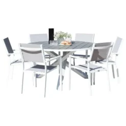 Hioshop Parma tuinmeubelset tafel 140x140cm 6 stoelen Copacabana grijs