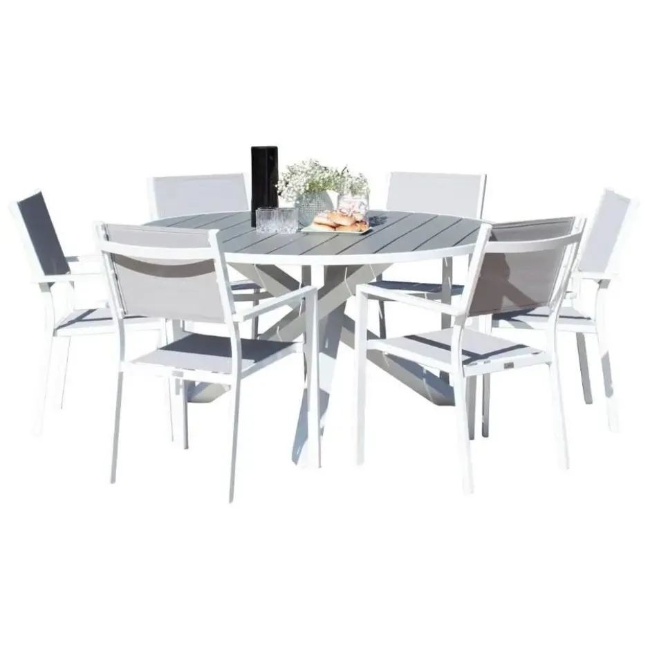 Hioshop Parma tuinmeubelset tafel 140x140cm 6 stoelen Copacabana grijs
