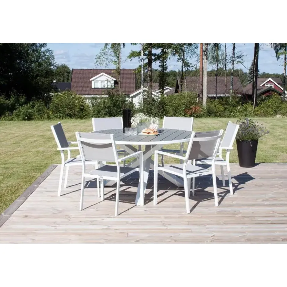 Hioshop Parma tuinmeubelset tafel 140x140cm 6 stoelen Copacabana grijs