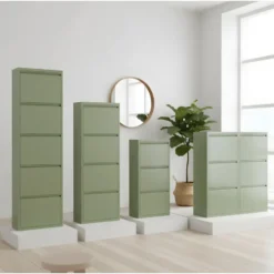 Hioshop Pisa schoenenkast groen metaal met 4 vakken