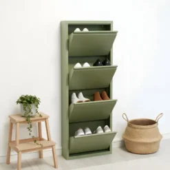Hioshop Pisa schoenenkast groen metaal met 4 vakken