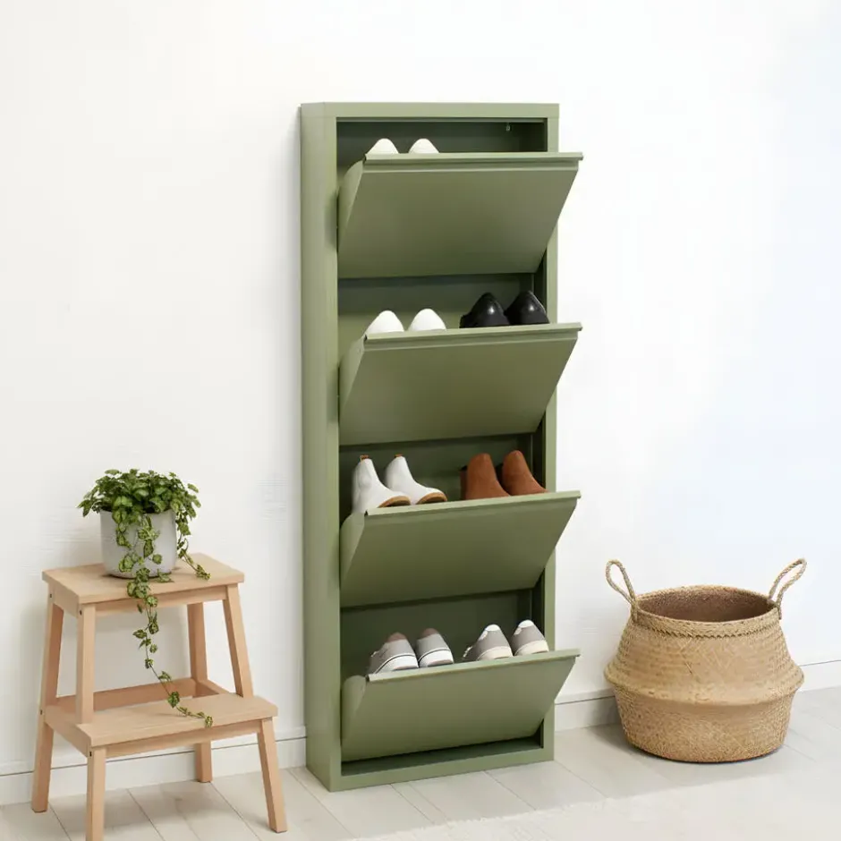 Hioshop Pisa schoenenkast groen metaal met 4 vakken