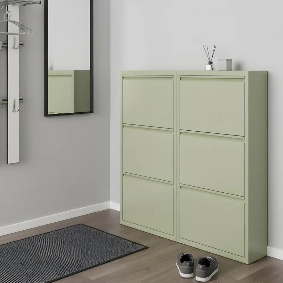 Hioshop Pisa schoenenkast groen metaal met 6 vakken